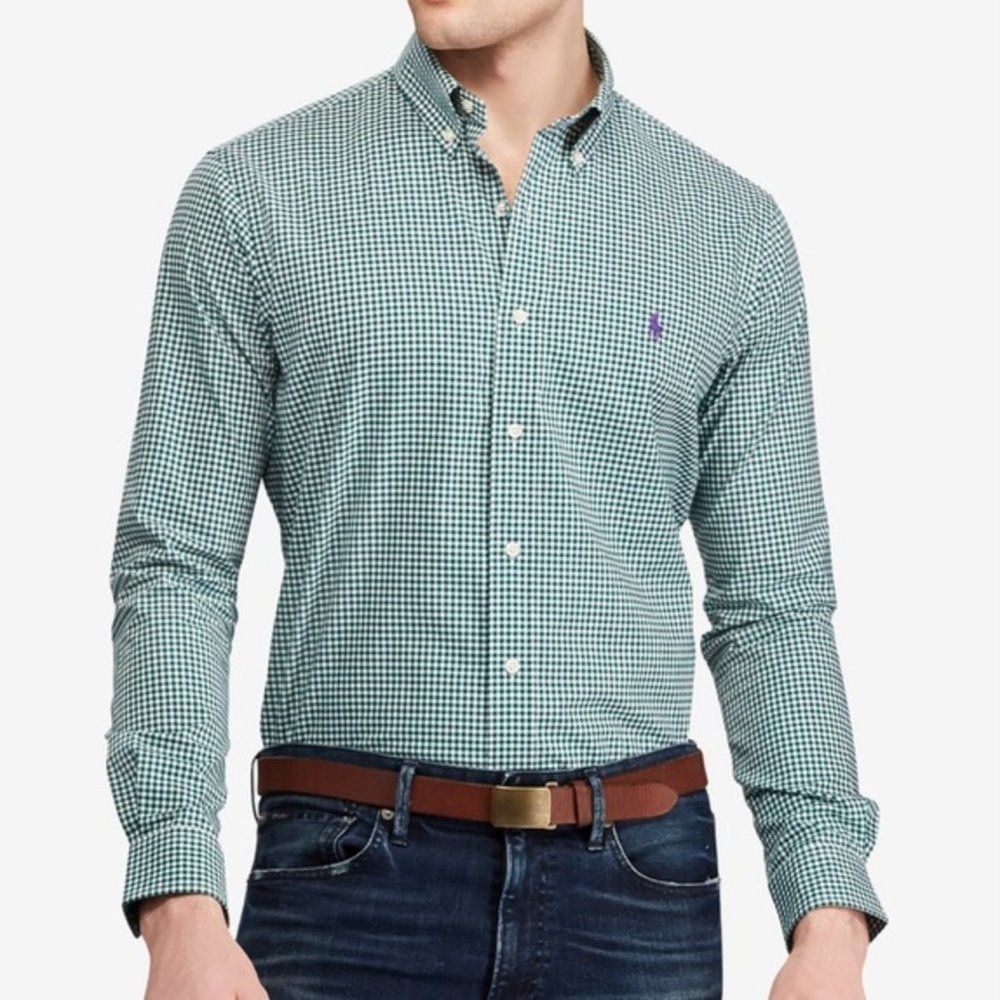 Ralph Lauren Custom Fit Evergreen Gingham Checked Cotton Oxford Dress Shirt XL